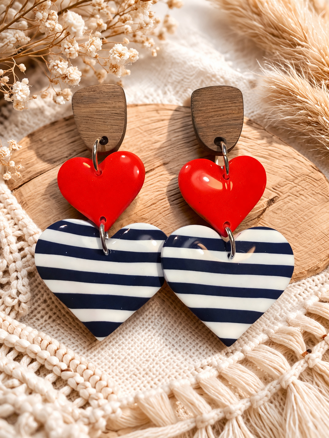 Boucles d’oreilles « Marinière » duo Amara bois
