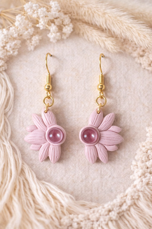 Boucles d’oreilles « Demi-Fleur » vieux rose/bordeaux (doré)