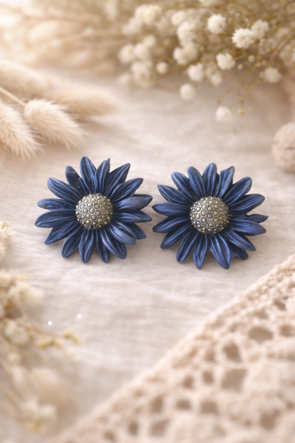 Boucles d’oreilles « Maria » L, marine/doré
