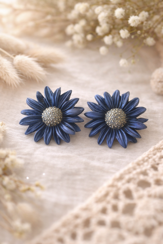 Boucles d’oreilles « Maria » L, marine/doré