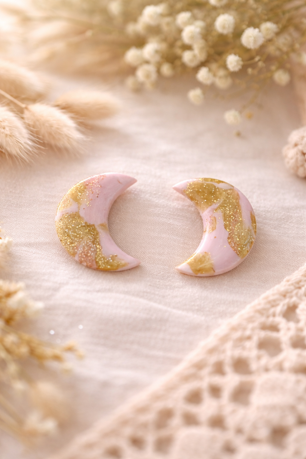 Boucles d’oreilles « Little Moon » rose/doré