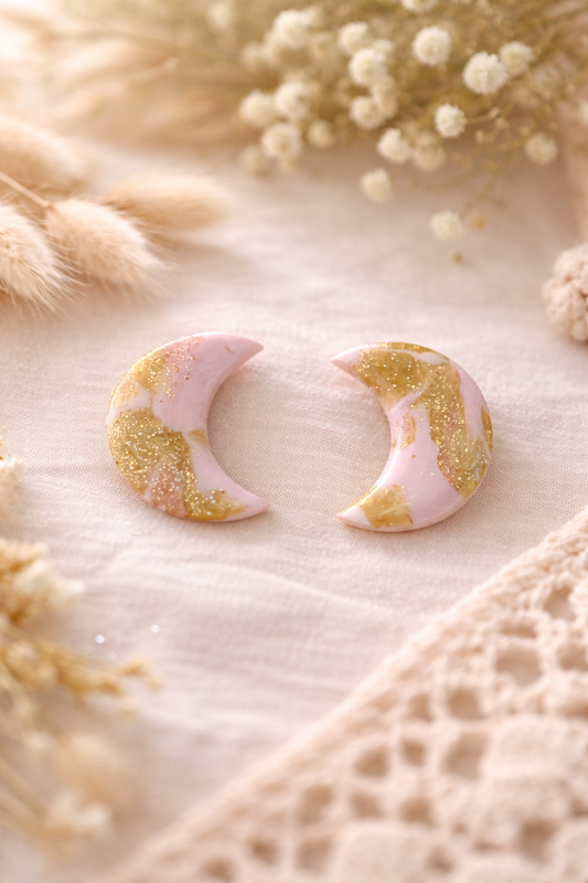 Boucles d’oreilles « Little Moon » rose/doré