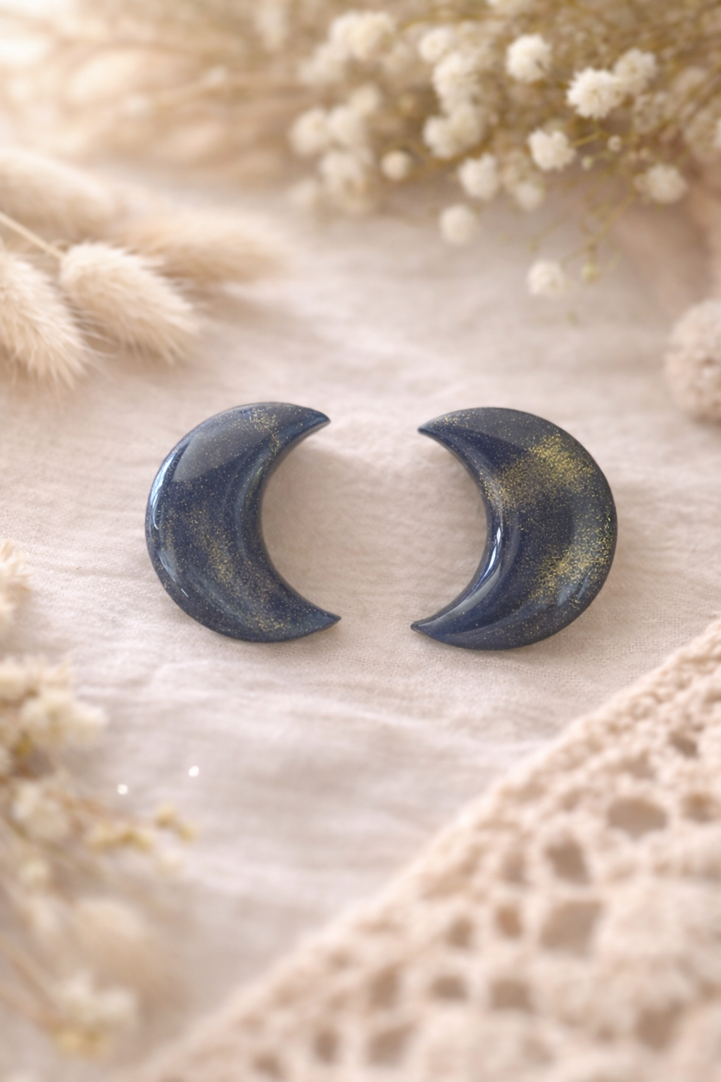 Boucles d’oreilles « Little Moon » marine/doré