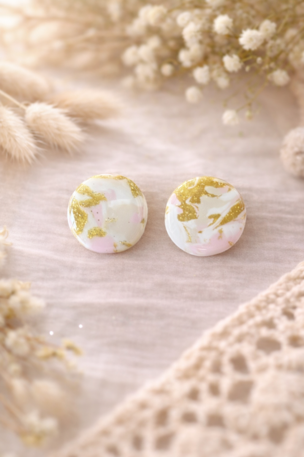 Boucles d’oreilles « Nina » marbré rose/beige/doré